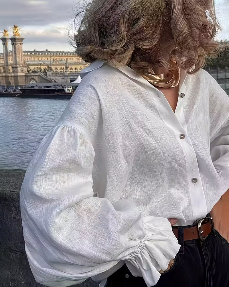 Koszula Luźny Krój Marszczony Rękaw Na Ramię