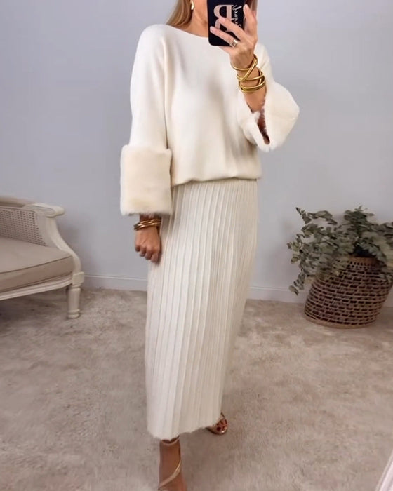 Elegancki jednokolorowy sweter z długim rękawem