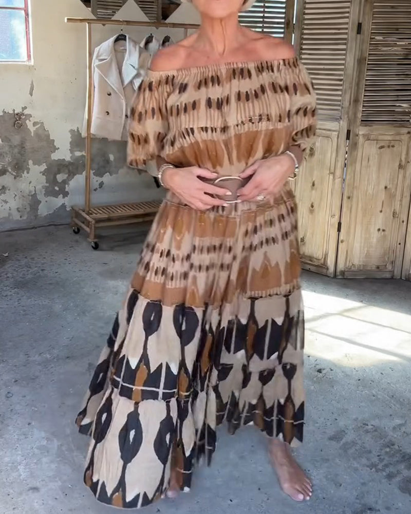 Sukienki Off-Shoulder Kwadratowa Szyja Luźny Nadruk
