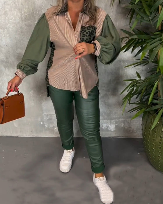 Koszula z rękawami typu lampart w panterkę