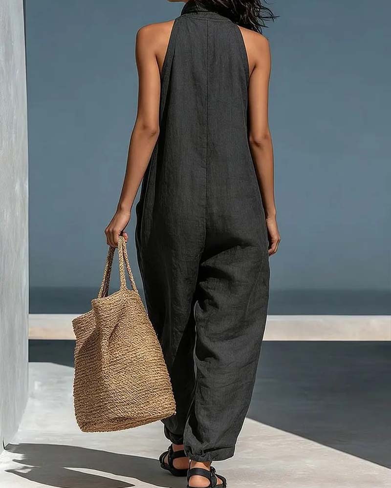 Jumpsuit Halter Szyja Bez Rękawów