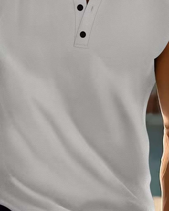 Top Na Ramiączkach Męski Henley Jednokolorowy Sportowy
