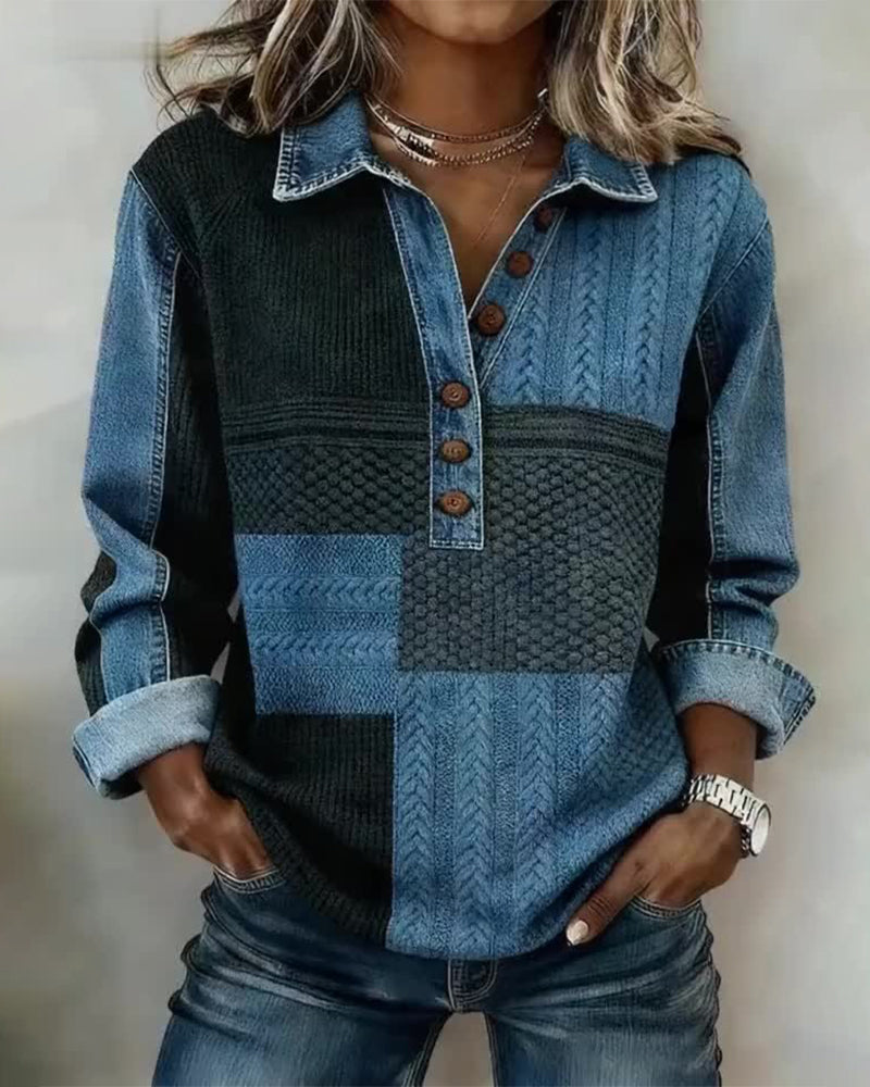 Nadrukowany Sweter Dresowy Z Długimi Rękawami I Kołnierzem Button-Down