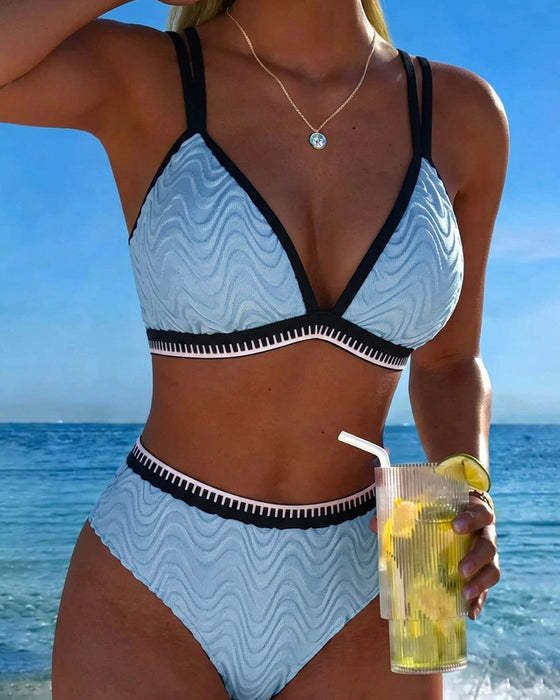 Bikini Blok Kolorów Podwójny Pasek Teksturowany
