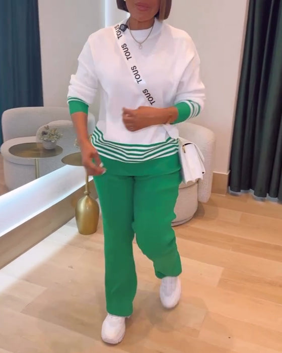 Paski Kontrastowy Pulower Spodnie Zestaw