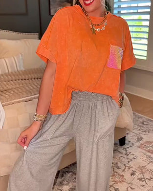 T-Shirt A Jednokolorowa Krótki Rękaw