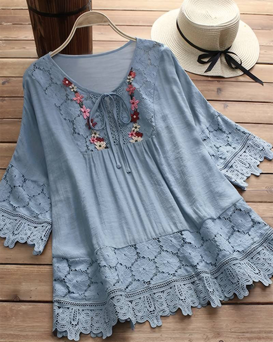 Koronkowa bluzka w jednolitym kolorze