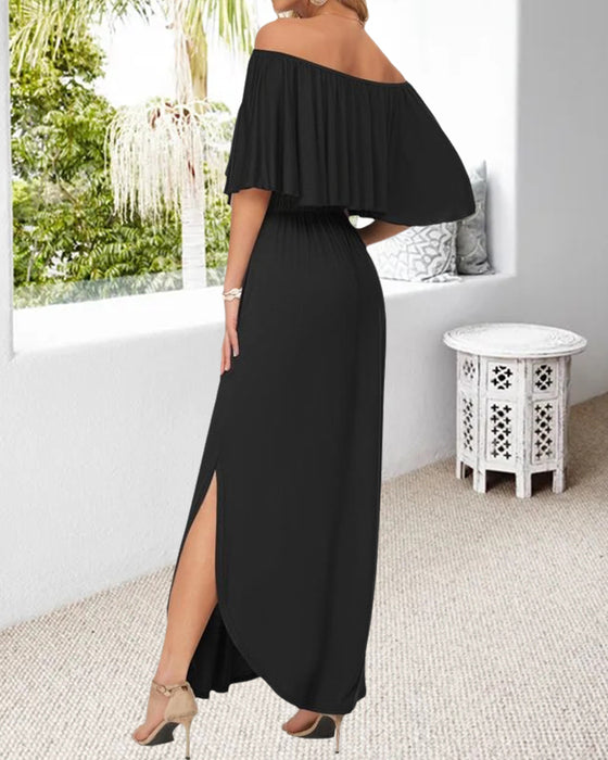 Sukienka Off-Shoulder Ruffle Rozcięcie