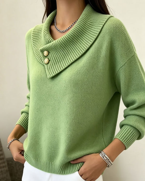 Sweter Ukośny Klapa Guzik Gładki