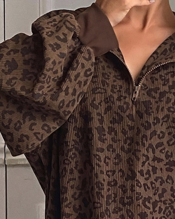 Bluza Dresowa Z Motywem Lamparta, Długie Rękawy