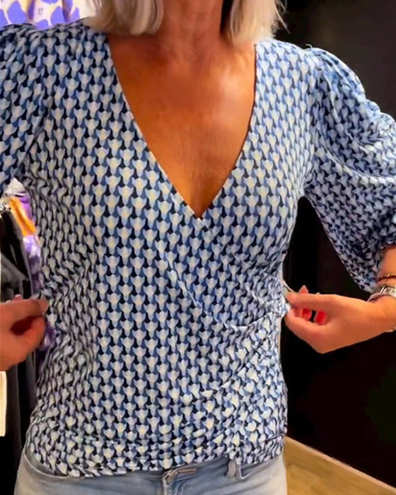 Bluzka z długim rękawem z głębokim dekoltem V