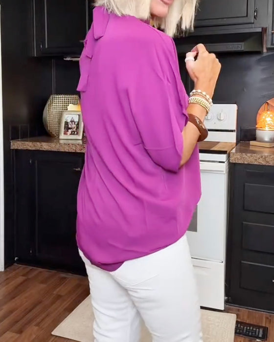Bluzka Mock Neck Luźny Gładki
