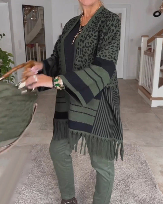 Kardigan z długim rękawem i nadrukiem w panterkę