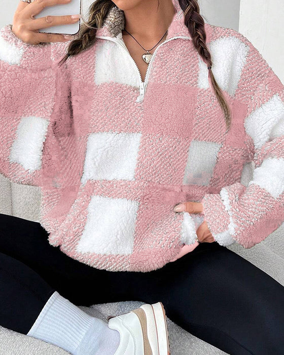 Bluza Half-Zip Stójka W Kratę