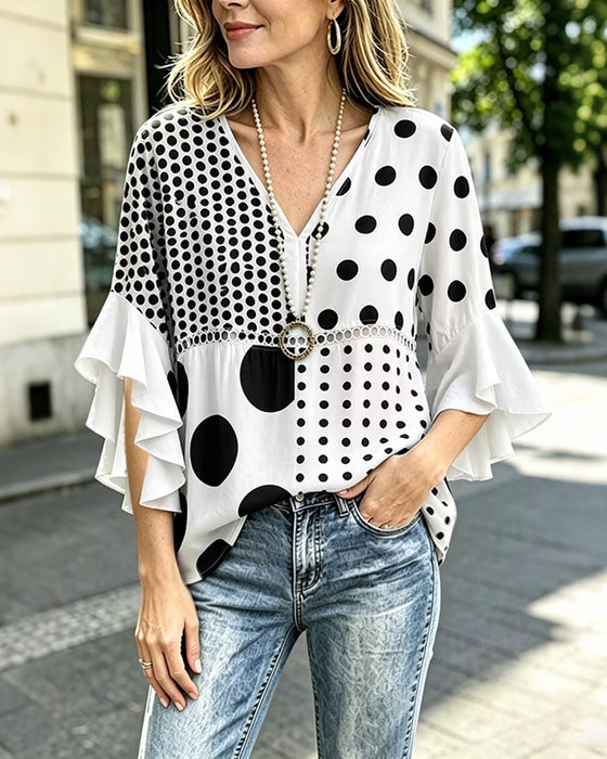 Bluzka Mieszana Kropka Patchwork Ruffle