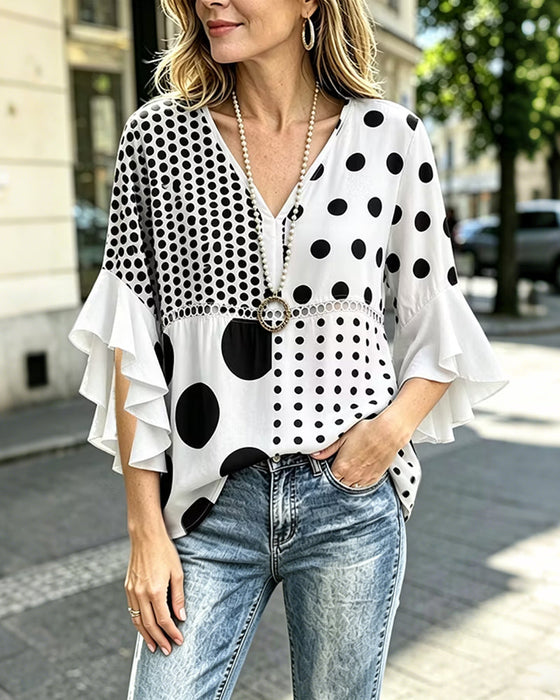 Bluzka Mieszana Kropka Patchwork Ruffle