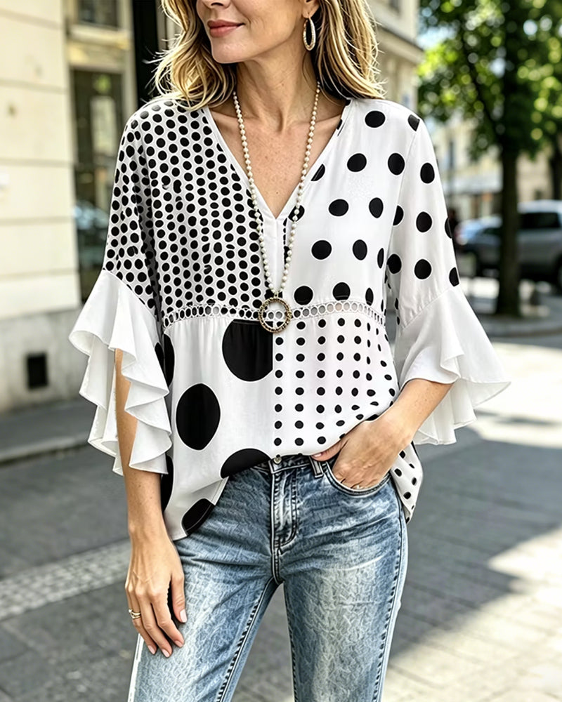 Bluzka Mieszana Kropka Patchwork Ruffle