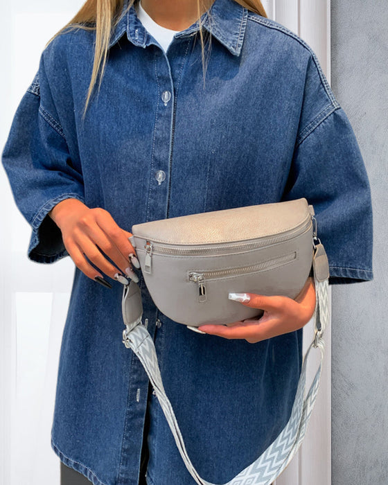 Torba na ramię zapinana na suwak z kontrastowymi paskami