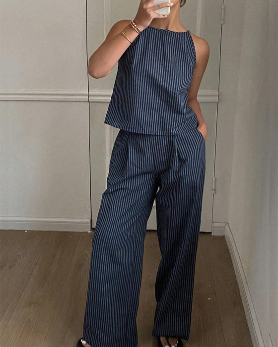 Zestaw W Paski Camisole Szerokie Nogi Spodnie