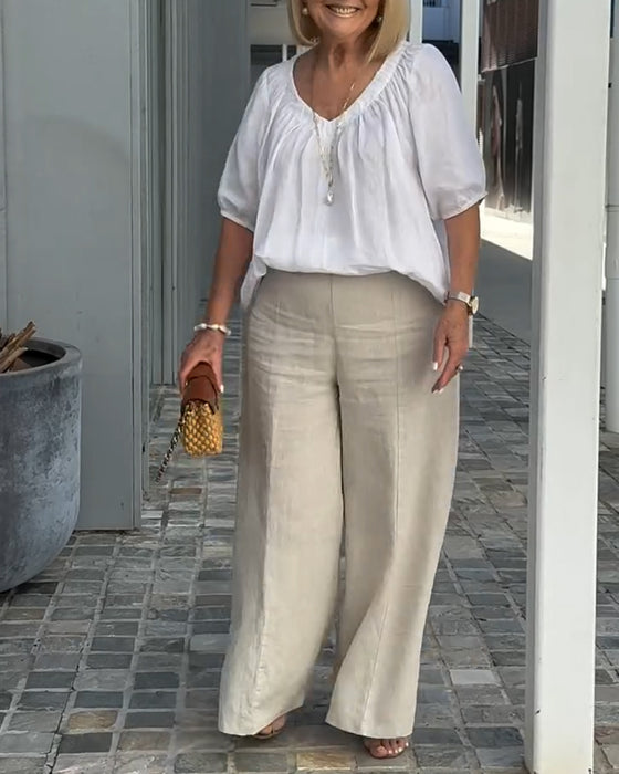 Zestaw V-Neck Casual Luźne Spodnie