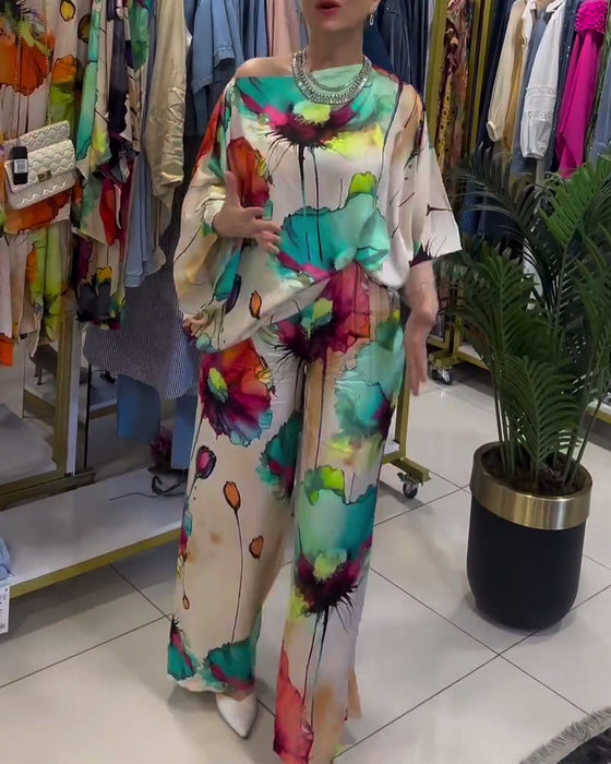 Zestaw z rękawami 3/4 na jedno ramię z motywem lotosu