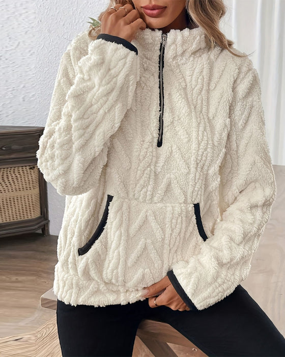 Bluza Z Klapami Zipper Przód Welurowy