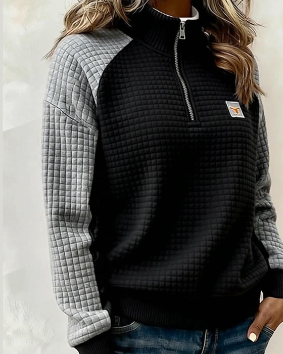 Bluza Stojący Kołnierz Wafel Kolorowy Blok