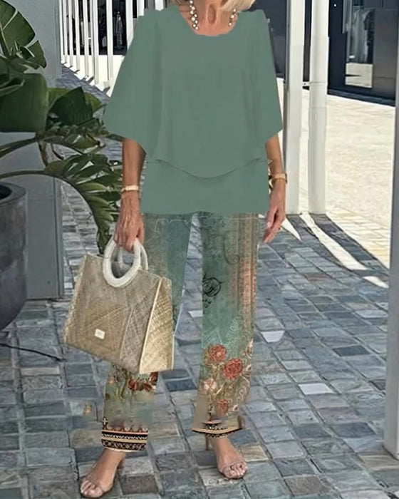 Set Fashion Drukowane Proste Spodnie