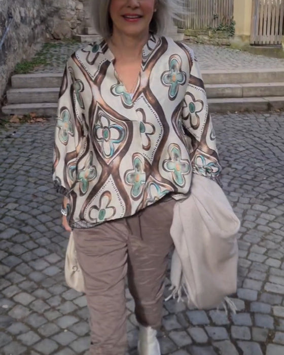 Bluzka w stylu retro z długim rękawem