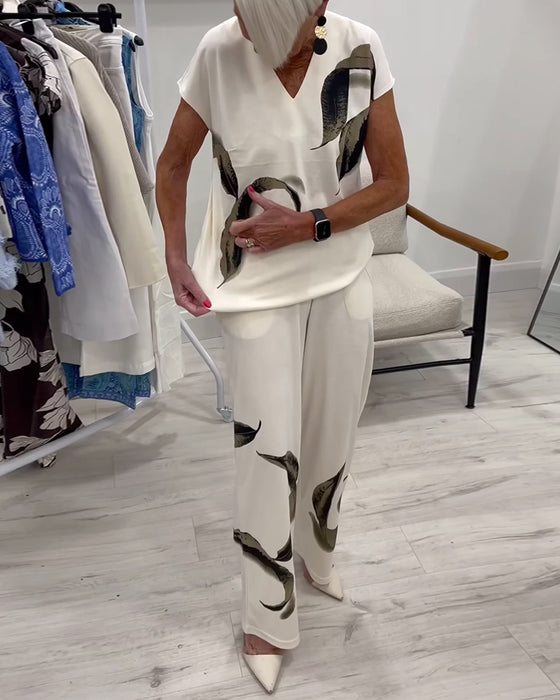 Komplet Dwuczęściowy Nadruk Malowany Tuszem