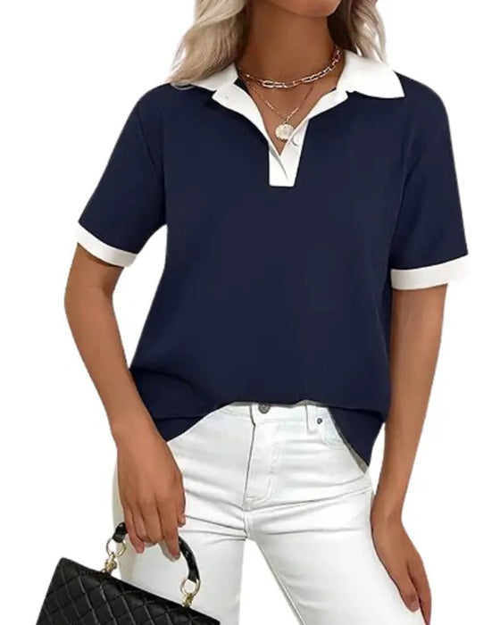 T-Shirt Polo Kołnierz Blok Koloru Krótki Rękaw