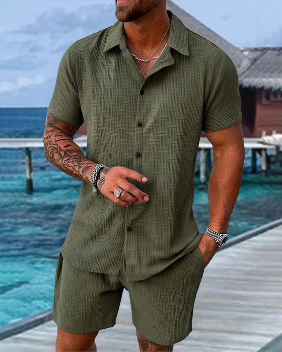 Zestawy W Kratę Polo Kołnierz Casual Mężczyźni