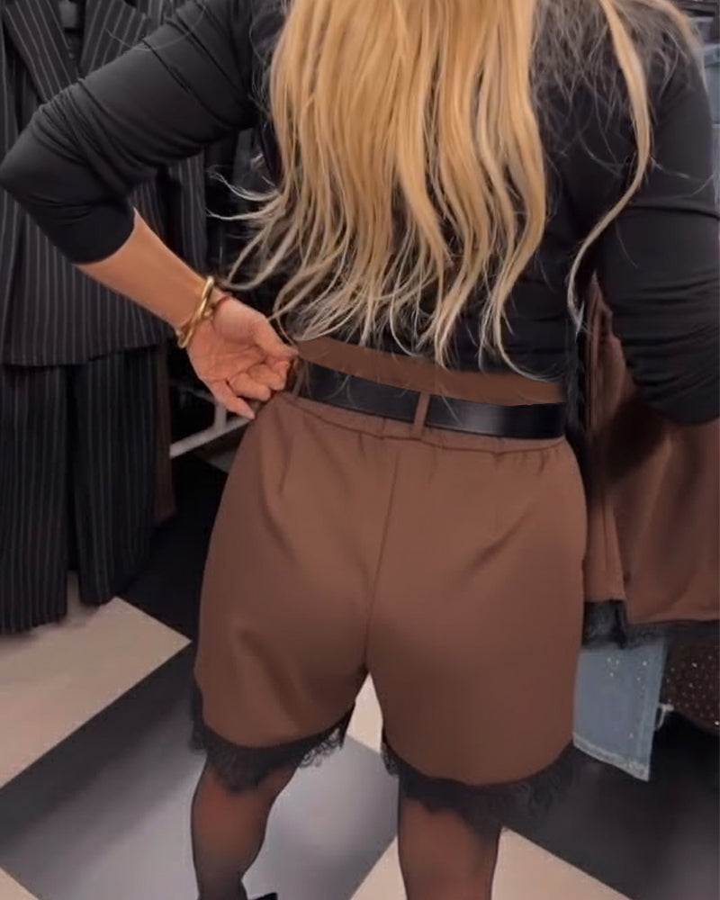 Szorty Elegancki Lamówka Z Koronki