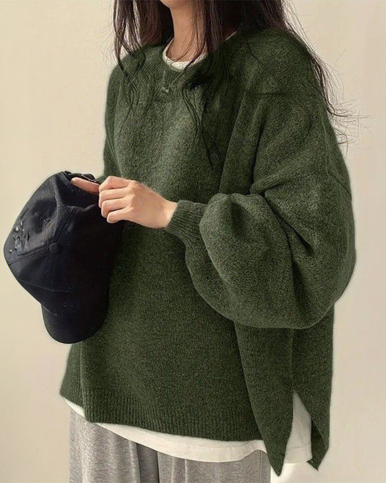 Sweter Okrągły Dekolt Bok Rozcięcie