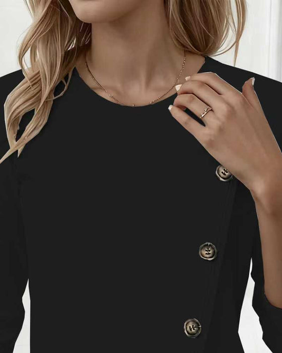 T-Shirt Nieregularny Fałszywy Guzik Długi Rękaw