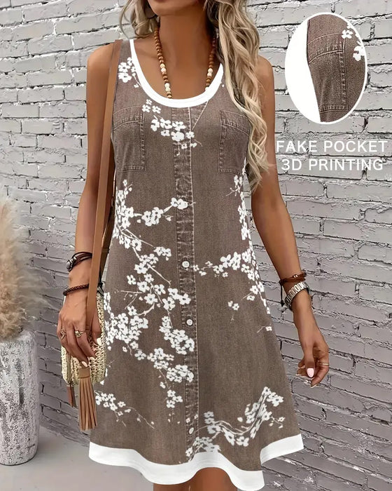 Sukienka Casual Bez Rękawów Wzór Kamizelka