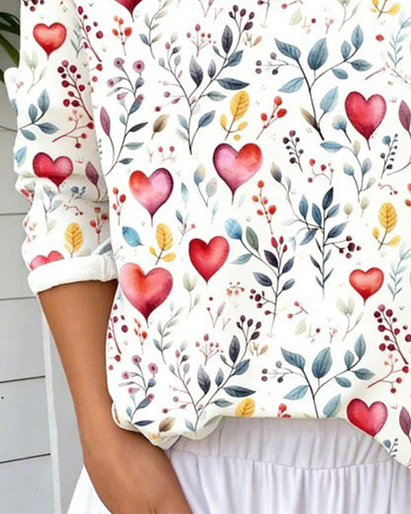 Top Serce Roślina Nadruk Z Dekoltem W Szyję