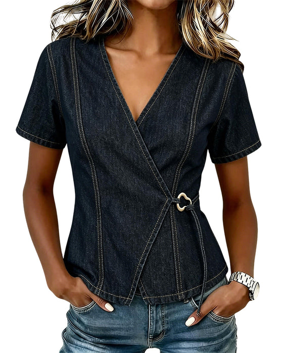 Bluzka Nieregularny Lace-Up Denim
