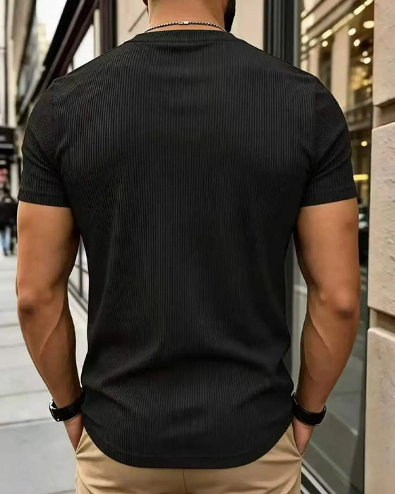 T-Shirt Dekolt W Żebrowana Jednolity Kolor Męski