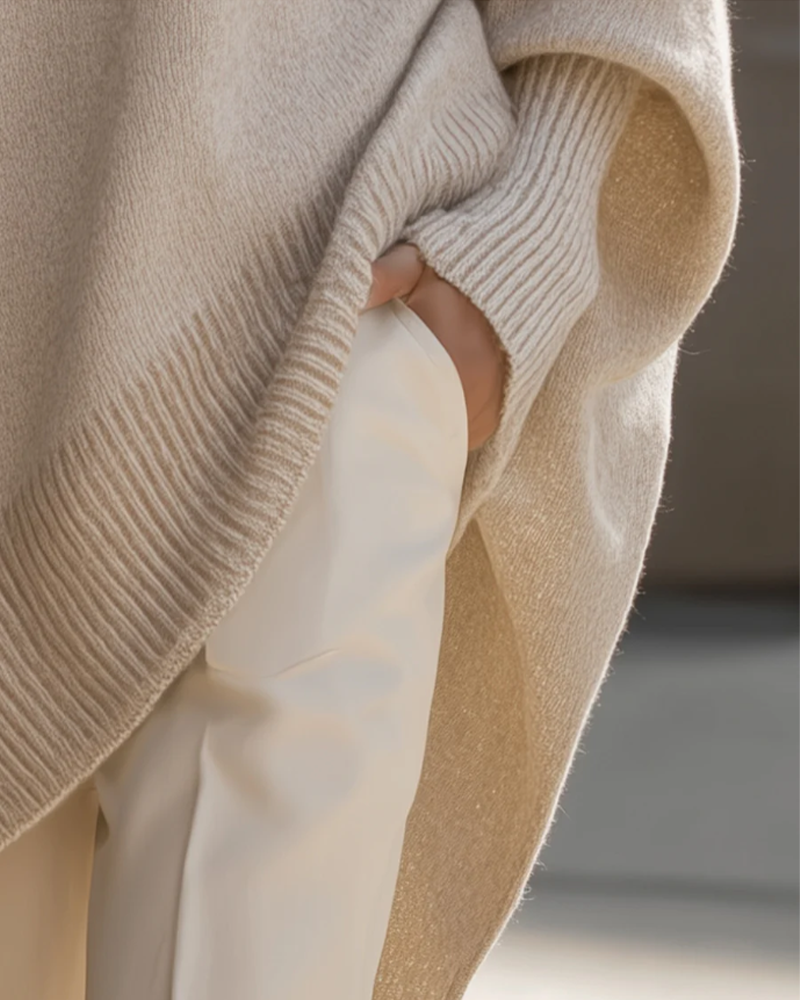 Sweter Okrągły Dekolt Luźny Średniej Długości