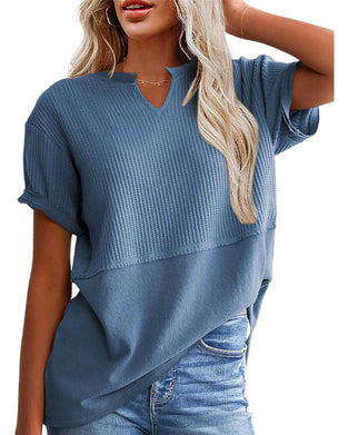 T-Shirt Przewiązana W Talii Patchwork Dekolt W Kształcie Litery V Sweter