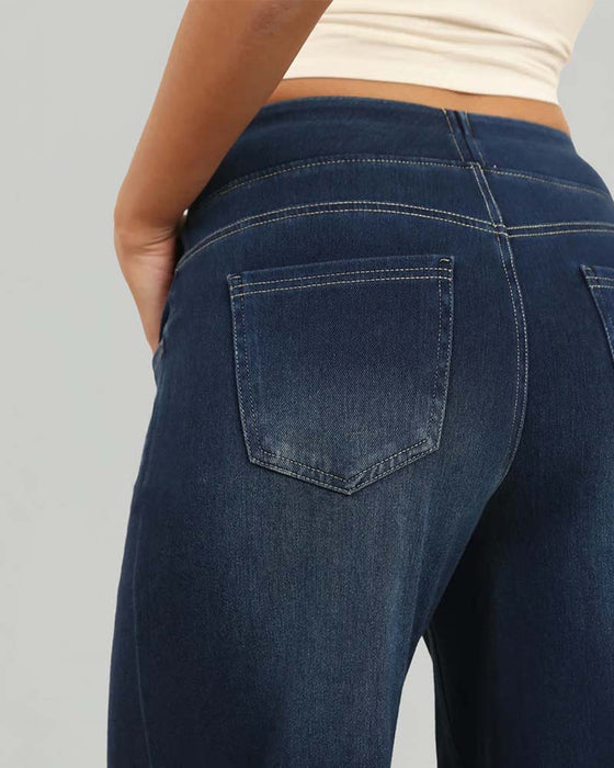 Spodnie Elastyczna Talia Denim Szeroka Noga