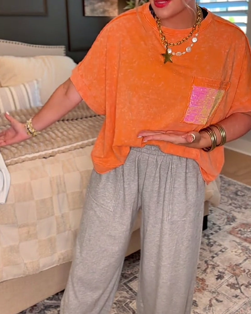 T-Shirt A Jednokolorowa Krótki Rękaw