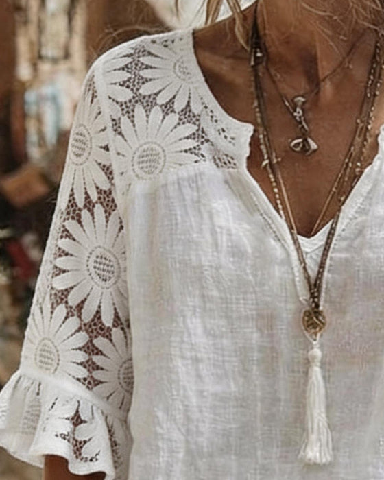 Bluzka Dekolt V Stokrotka Patchwork