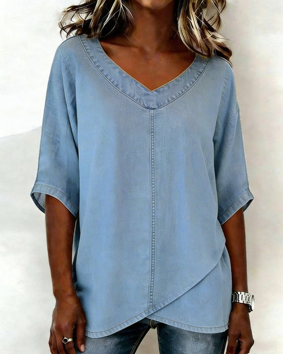 Top V-Dekolt Swobodny Denim