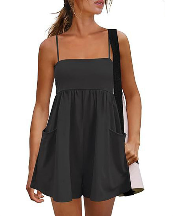 Jumpsuit Gładki Kolor Szelki Szeroka Noga