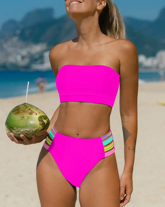 Bikini Neonowe Wykończenie Bandeau Bez Ramiączek