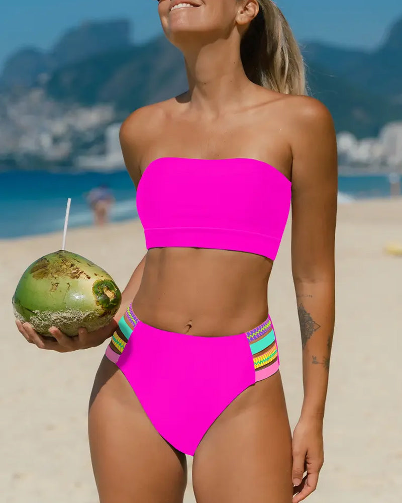 Bikini Neonowe Wykończenie Bandeau Bez Ramiączek