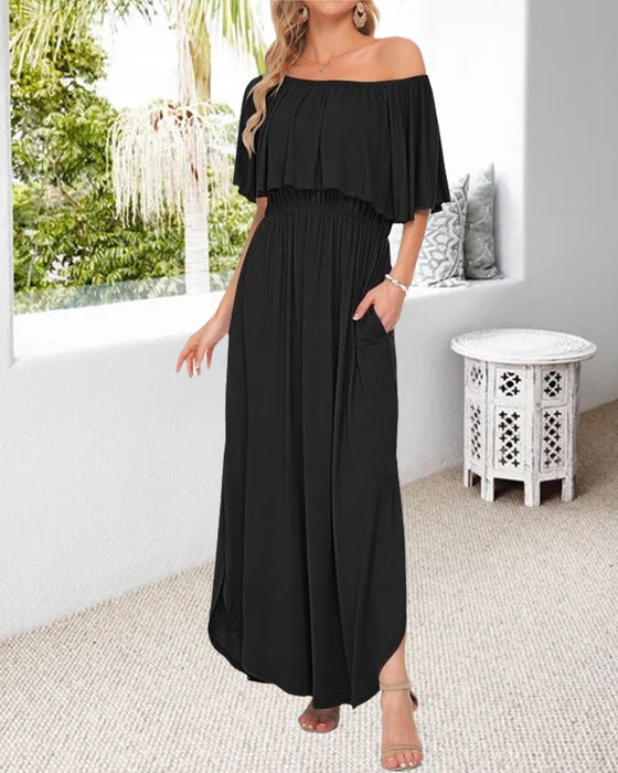 Sukienka Off-Shoulder Ruffle Rozcięcie