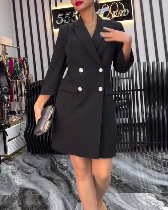 Sukienka Z Kołnierzem Krawat Podwójnie Zapięty Garnitur